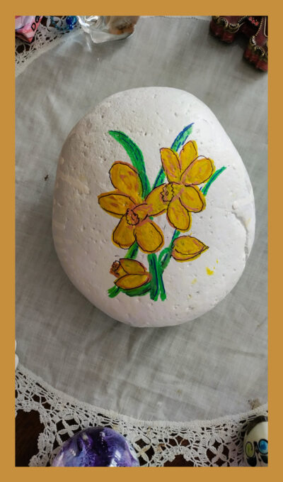 TED ART rock painting for graves disease awareness month to include thyroid eye disease