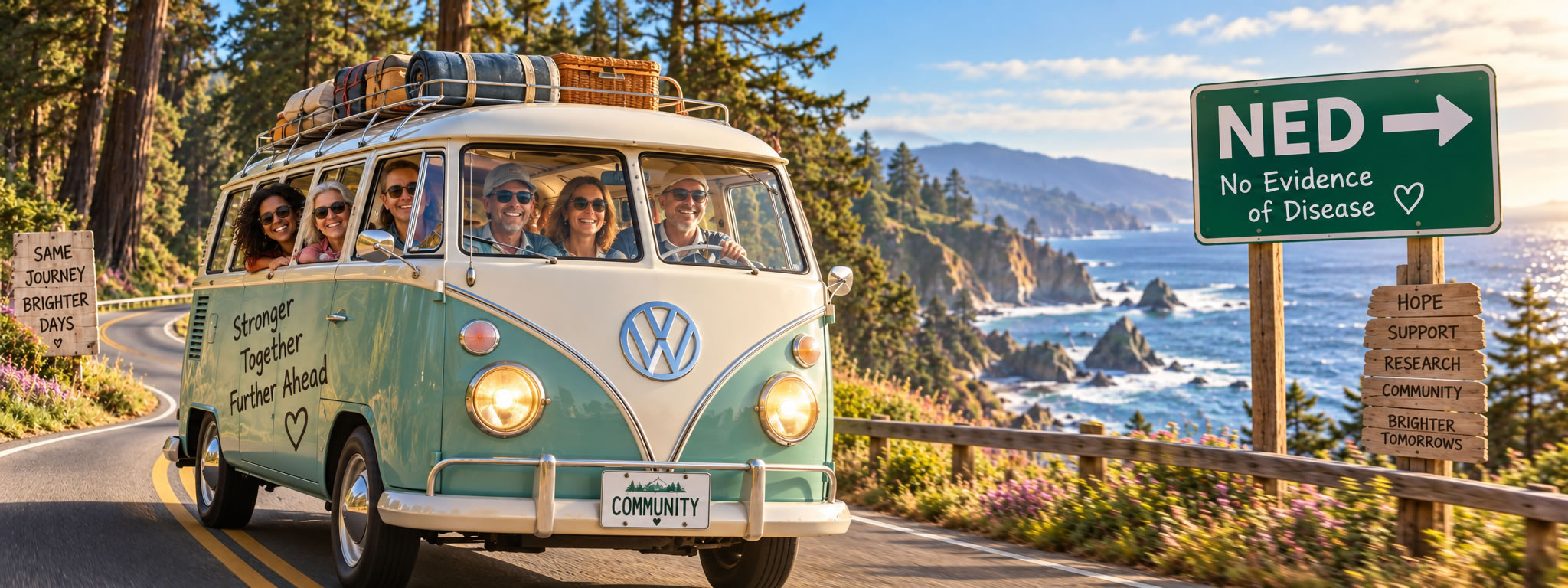 vw bus on a journey from ted to ned with community of graves' thyroid eye disease patients